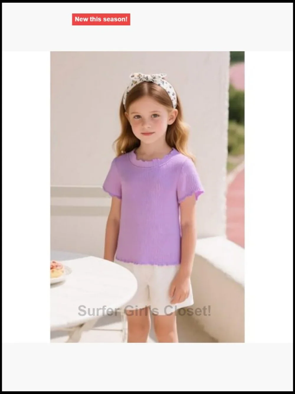 Girls Summer Ribbed Knit Short Sleeve T-Shirts Lettuce Trim Casual Blouse Tops
